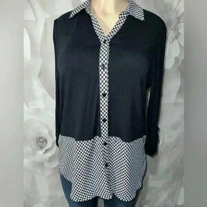 FYLO Women's Size M White & Black Gingham Long Sleeve Shirt NEW